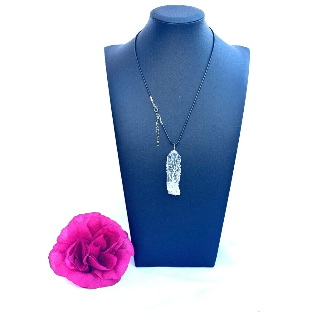 Tree of Life Silver Wire Wrapped Natural Quartz Point Pendant Healing Reiki